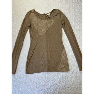 Daytrip Brown Lace Back Button Long Sleeve Blouse size small